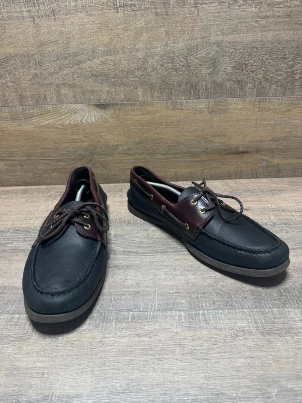sperry Top Sider 2 Tone Black Leather Boat Shoes Men's Size 14